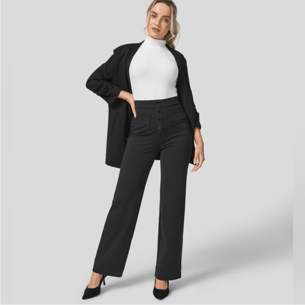 Halara Women's Black Halo Tek Air Wide-Leg Pants Large Tall buttons pockets - Picture 3 of 9